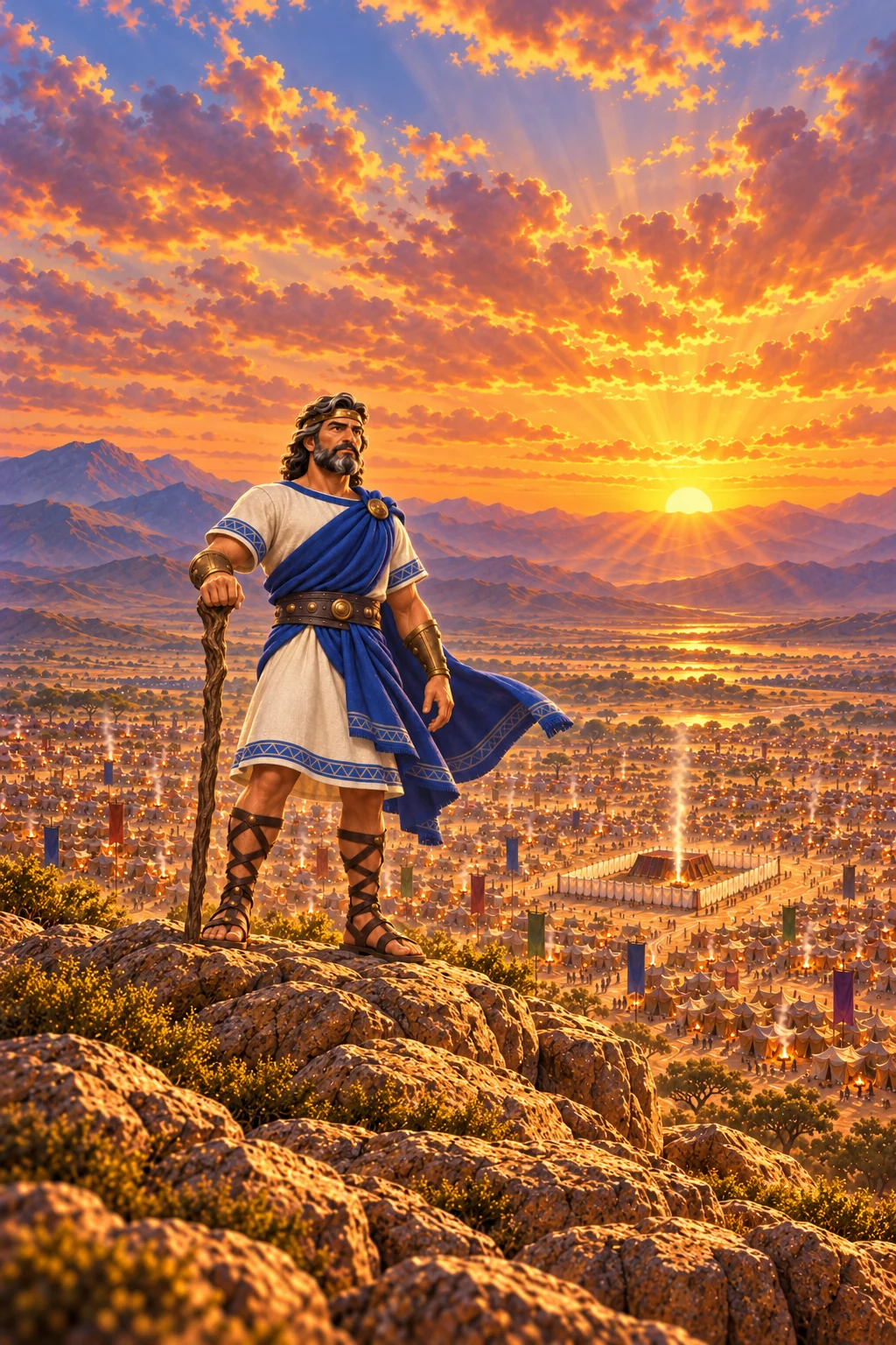 Joshua overlooking a golden valley at sunset